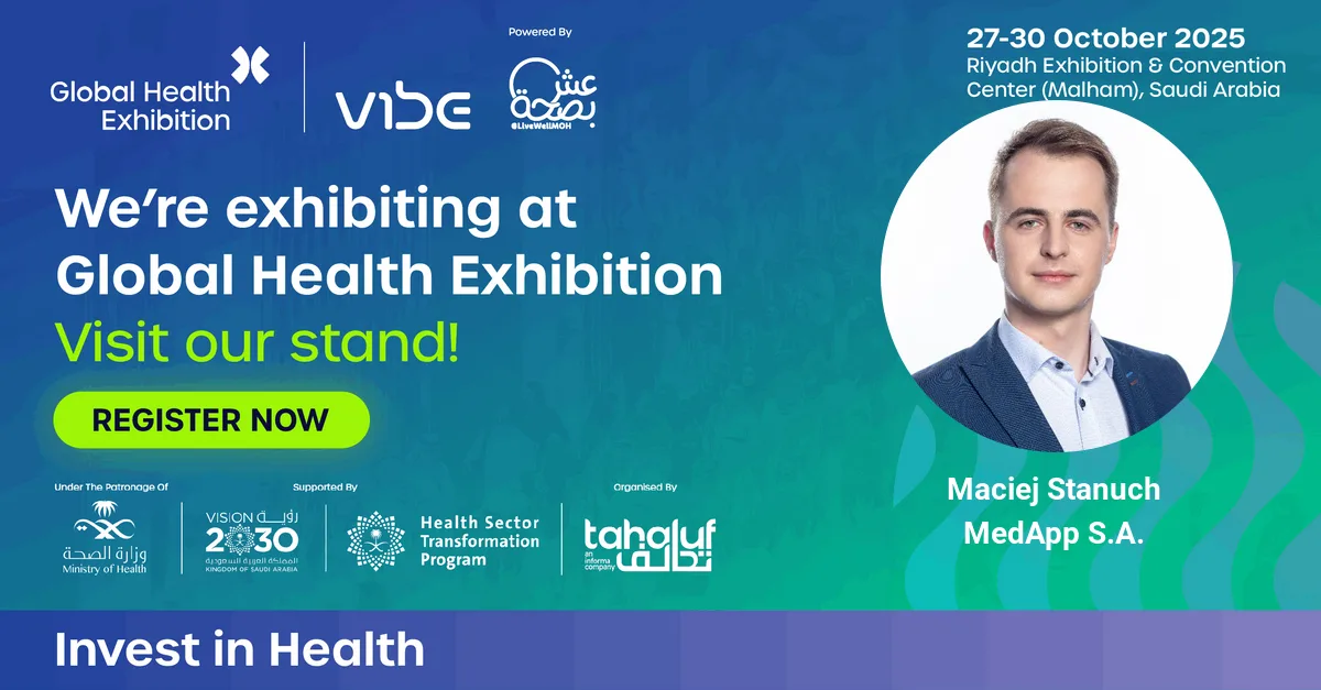 Invitation to the MedApp stand at Global Health Exhibition 2025